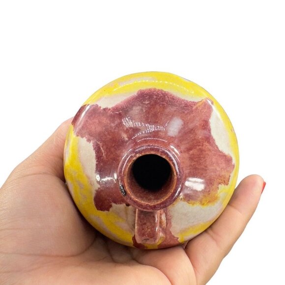 Mid Century Italian Art Pottery Vase Jug W Handle RedWare Multicolor Glaze VTG - Picture 5 of 15